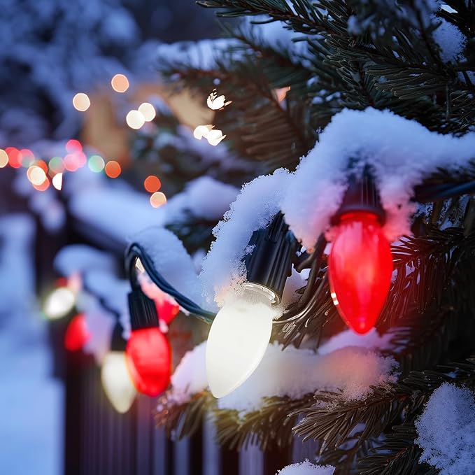 Brightown C9 LED Replacement Christmas Bulbs, 25 Pack Red and White Shatterproof C9 Bulbs, Waterproof Commercial LED Holiday Bulb for Christmas String Light, E17 Intermediate Base, Dimmable