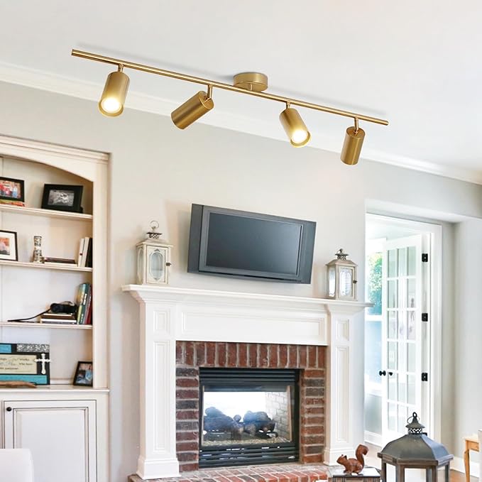 KCO Lighting 4-Light Flush Mount Track Lighting Fixtures Modern Kitchen Track Lights Brass Gold Ceiling Light Spotlight Mid Century Bar Spot Lights Indoor