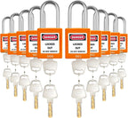 Lockout Tagout Locks Set - 10pcs Orange OSHA Compliant, Safety Padlocks for Electrical Lockout Tag Out Kits, Keyed Different