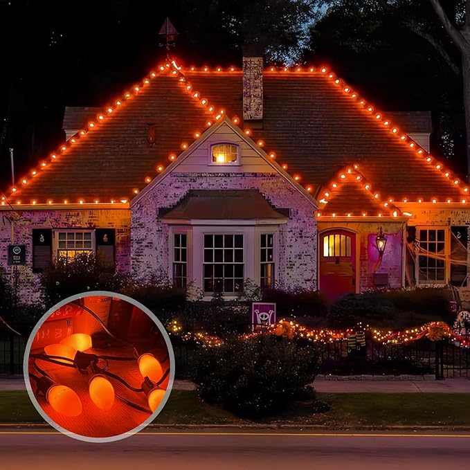 25 Pack Halloween LED Light Bulb,C9 Plastic Orange LED Bulbs for Halloween Decoration Light,C9/E17 Candelabra Base 0.6 Watt Great for Outdoor Indoor Night Lights Holiday Halloween Christmas Decor