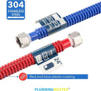 Stainless Steel Corrugated Water Heater Connector, 24-Inch, 1" FIP* 1" FIP red and blue color Corrugated Water flexible hose, Leak-Proof, 10-Year Warranty, 2-pack