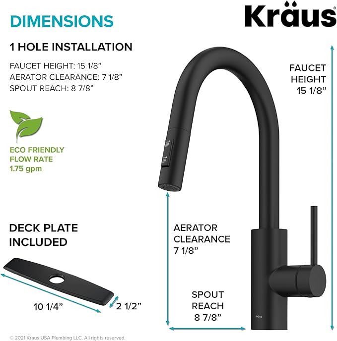 KRAUS Oletto Single Handle Pull Down Kitchen Faucet with QuickDock Top Mount Installation Assembly in Matte Black, KPF-2620MB