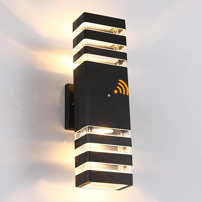 Dusk to Dawn Outdoor Wall Lights 1 Pack, IP65 Waterproof Modern Exterior Light Fixture, 3000K Warm White 3-Layer Up and Down Outdoor Wall Sconce for House Front Porch Garage