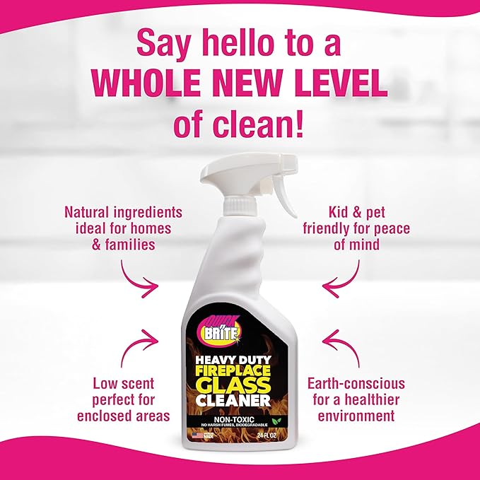 Quick N Brite Fireplace Glass Cleaner 24oz, with Sponge and Microfiber Towel