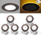 ZYC Recessed Lighting 4 Inch - 9W 800LM LED Recessed Ceiling Light with Night Light,2700K/3000K/3500K/4000K/5000K Selectable Ultra-Thin Lighting,Dimmable Canless Wafer Downlight,Pack of 6（Bronze）.