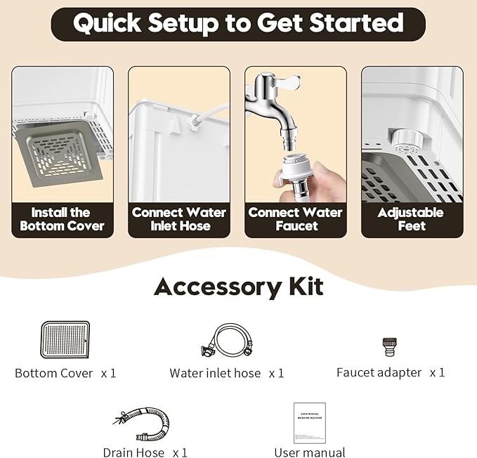 Auertech 18 lbs Portable Washing Machine, Fully Automatic Portable Washer with LED Display, 7 Wash Cycles, 4 Water Levels, Top Load Washing Machine for Apartment, RV, Dorm, Home