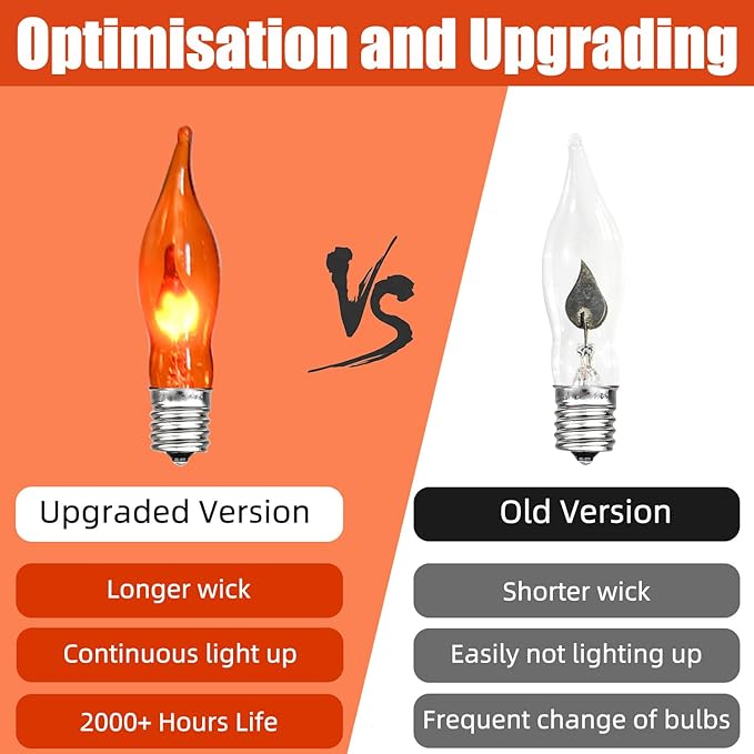 27.8Ft Fall Decor Flickering Flame String Lights Orange Halloween Lights with 25+2 Pack C7 Orange Flame Light Bulbs, Flame String Lights for Fall Halloween Decorations for Home Mantel Party Garden