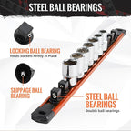 Magnetic Socket Organizer, 1-Piece Heavty Duty Aluminum Socket Holder, Socket Rail for Tool Box, Premium Quality 360° Swivel Socket Rack with 14 Clips for 1/4-Inch(Orange)