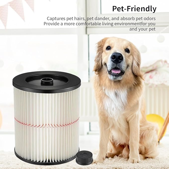 2 Pack 17816 9-17816 Red Stripe Vacuum Cartridge Filter Compatible Wet/Dry Vacuum Models 5, 6, 8, 12, and 16 32 Gal. Vacuums produced since 1988 8.5 Inches- White/Red