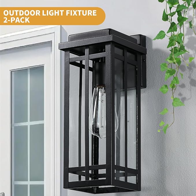 13.8'' Outdoor Wall Light Fixtures 2 Packs, Black Porch Lights Outdoor Lighting for House, Exterior Lighting Fixtures Wall Lanterns, Waterproof Modern Outside Sconce Lights for Patio Garage(No Sensor)