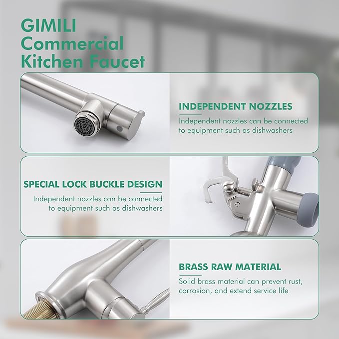 GIMILI Kitchen Faucet with LED Single Handle Kitchen Sink Faucet with Pull Down Sprayer Commercial Double-Headed Stainless Steel Kitchen Faucets Sink with Deck Plate, Brushed Nickel