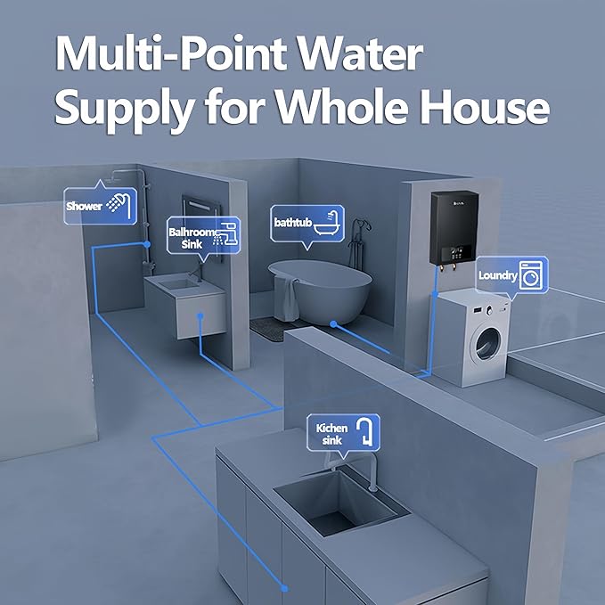 Electric Tankless Water Heater SIVUATEK 14kW, 240V - On-Demand Hot Water for Whole House - ETL Certified, Self Modulating - Compact Design for Easy Installation - for 2 Point of Use Hot Water