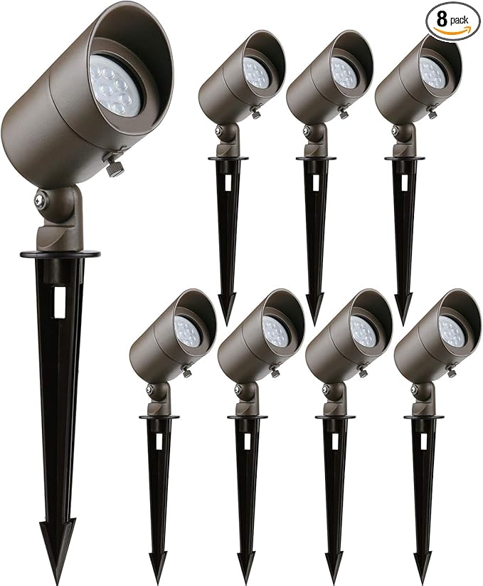 DAONEG 4W LED Landscape Spotlights GL101-BZLED8 Bronze 8 Pack Low Voltage Warm White Waterproof for Driveway, Yard, Lawn, Patio, Walls, Trees, Flags, Outdoor Light