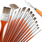 14pcs Acrylic Paint Brushes, Professional Synthetic Bristles Paint Brush Set with Extra Palette Knife - Flat, Filbert, Fan, Dagger, Round, Angle, Rigger Paint Brushes for Oil, Acrylic Canvas Paintings