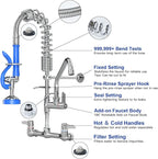 Commercial Faucet with Sprayer for Kitchen Staff : Akwadu Wall Mount Commercial Faucet with Pre Rinse Sprayer 8" Center - 21 Inch Pre Rinse Faucets with 8" Add-On Swing Spout for Dishwashers