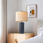 PoKat 24" Modern Ceramic Table Lamps Set of 2 for Bedroom, Blue Bedside Lamps for Night Stands, Farmhouse Desk Decor Nightstand Table Lamps for Living Room End Table Dark Blue