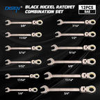 DISEN 12 Pcs Flex Head Ratcheting Wrench Set 90 Teeth, Combination Ratchet Wrenches Set SAE1/4 to 3/4", Cr-V Steel, 12-Point, Nickel Plating with Organizer Rack Visit the Store