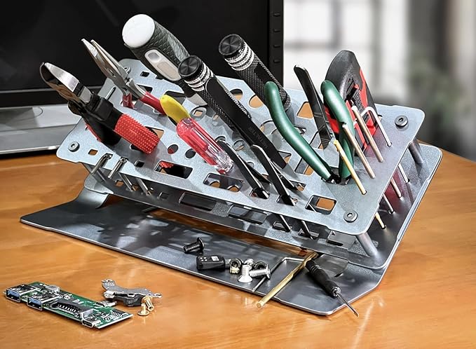 Screwdriver Rack, Small Tool Storage Holder for Desk Top, Work bench Organizer, Aluminum Alloy, Dark Grey