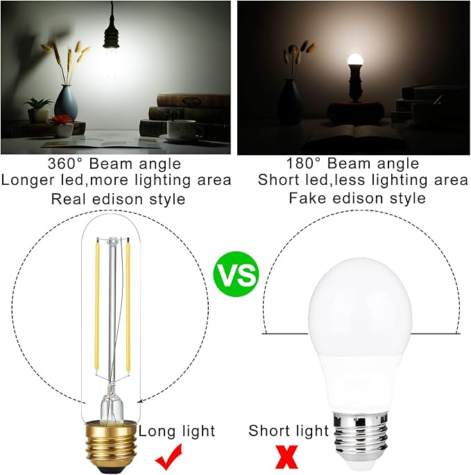 LiteHistory E26 LED Bulb 4W Equal 40 Watt Light Bulbs Daylight 5000K E26 Edison Bulb AC120V 400lm Dimmable 5 Inch T10 led Bulb Tubular for Rustic Pendant,Chandeliers,Wall sconces Pack of 6