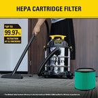 Stanley 08-2566H HEPA Cartridge Filter – Fits Most 5–18 Gallon Wet/Dry Vacuums – High Efficiency, Washable & Reusable Replacement Filter