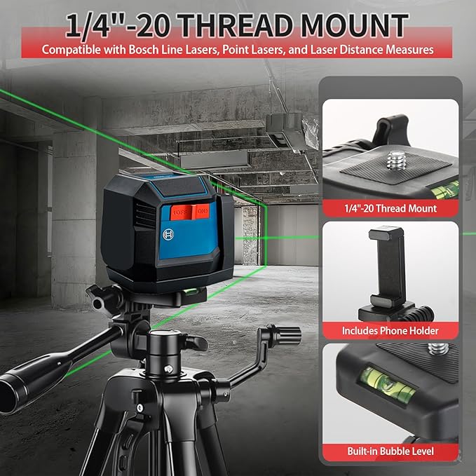 Laser Level Tripod Compatible with Bosch, Height Adjustable Laser Level Stand, 1/4"-20 Thread Mount, Collapsible Legs and Non-Skid Feet, Tripod Stand with Carrying Pouch, for Line and Point Lasers