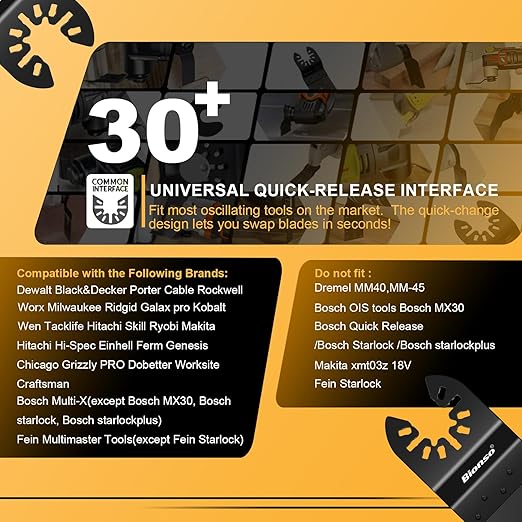 Bionso 55PCS Oscillating Saw Blades, Professional Universal Titanium Multitool Blades for Wood Plastics Metal, Quick Release Multi Tool Kits Fit Dewalt Ryobi Milwaukee Rockwell Fein Makita