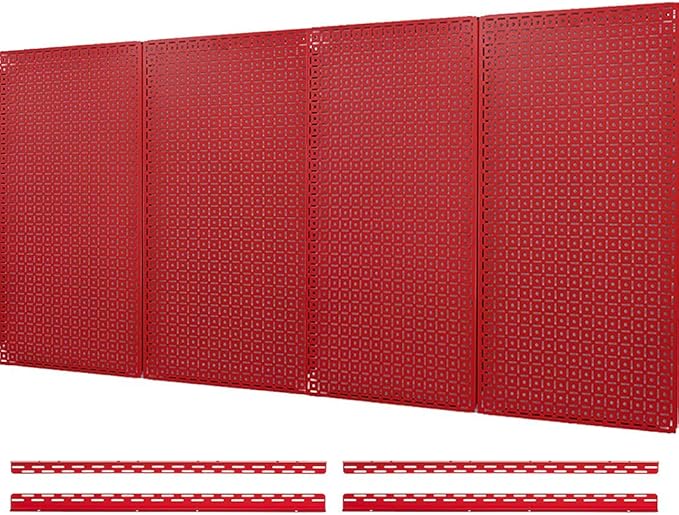 OmniWall 16" x 32" Metal Pegboard Panel 4-Pack for Garage & Home Wall Storage Organization System (Red)