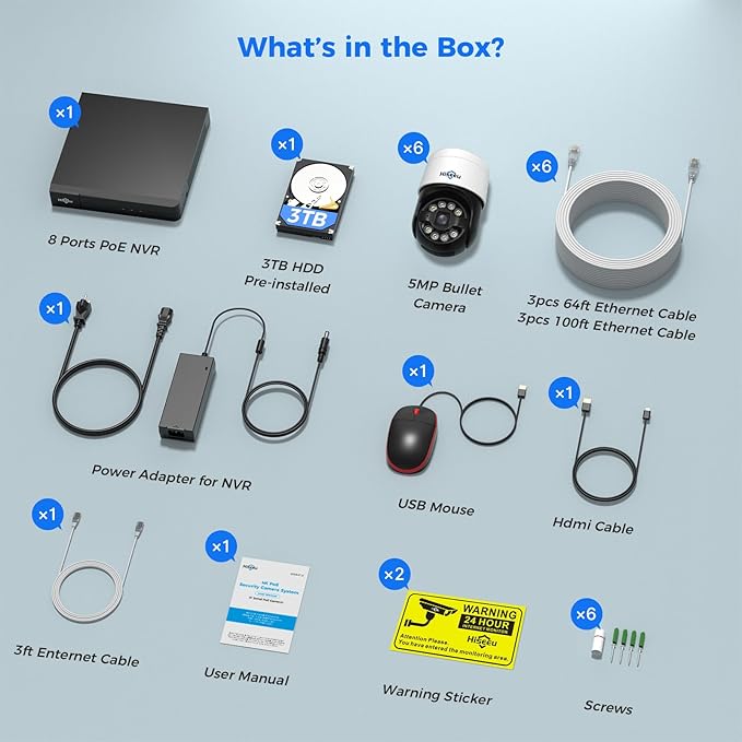 [300°Pan 90°Tilt+Human Tracking] Hiseeu 4K PoE PTZ Camera System,NVR Security Camera System w/6Pcs 5MP Wired Security Camera Outdoor&Indoor,2-Way Audio,Waterproof,7/24 Record for Home Surveillance