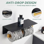 APLusee Double Toilet Paper Holder with Phone Shelf, 304 Stainless Steel Bathroom Tissue Hanger, Wall Mounted Dual Roll Paper Dispenser, Black & Gold