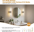 Bathroom Light Fixtures 2-Light, Modern Vanity Light for Bathroom, Wall Sconce, Bath Light with Glass Rods Shades for Mirror Bedroom Hallway (Brushed Nickel)