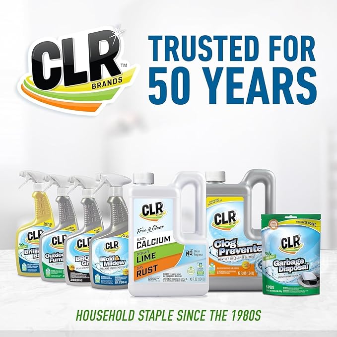 CLR Brands® Calcium, Lime & Rust Remover Free & Clear, No Dyes or Fragrances, Gentle Lime and Bathroom Descaler, Removes Hard Water Stains and Rust Deposits, 26 Oz Bottle (Pack of 1)