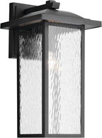 Kichler 20" Capanna 1-Light Extra-Large Wall Light with Clear Water Glass in Textured Black, for Porch, Patio, Garage, Front Door, (20" x 10.75"), 49928BKT