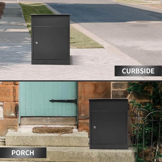 Package Delivery Boxes for Outside, Extra Large Mailbox for Parcel, Galvanized Steel Parcel Mailbox, Wall Mounted Lockable Anti-Theft for Porch,Curbside L-Black