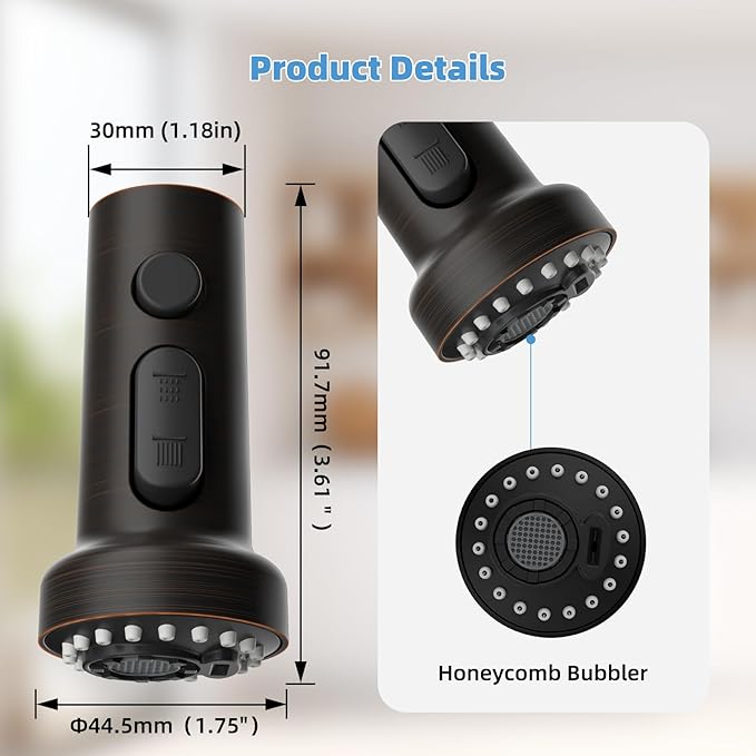 Hibbent Stainless Steels Pull Down Kitchen Faucet Head Replacement, 3 Function Sink Sprayer Head with 15 Adapters, Compatible with Moen, American Standard, Delta, Kohler Faucets, Oil-Rubbed Bronze