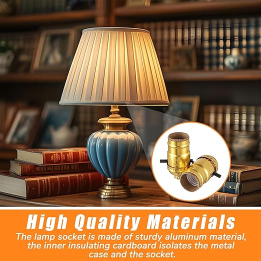 2 Pack UL Listed Lamp Socket with Push On/Off, E26 Threaded Base, Medium Screw Push Socket, Lamp Parts for Floor and Table Lamps, DIY Project (Gold)