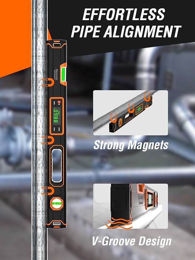 Mecurate 24-Inch Digital Level, Professional Smart Precision Torpedo Level Tool, Bright LCD Display, Audible Alerts, Magnetic Bottom, Dust Water Resistant, with Carrying Case