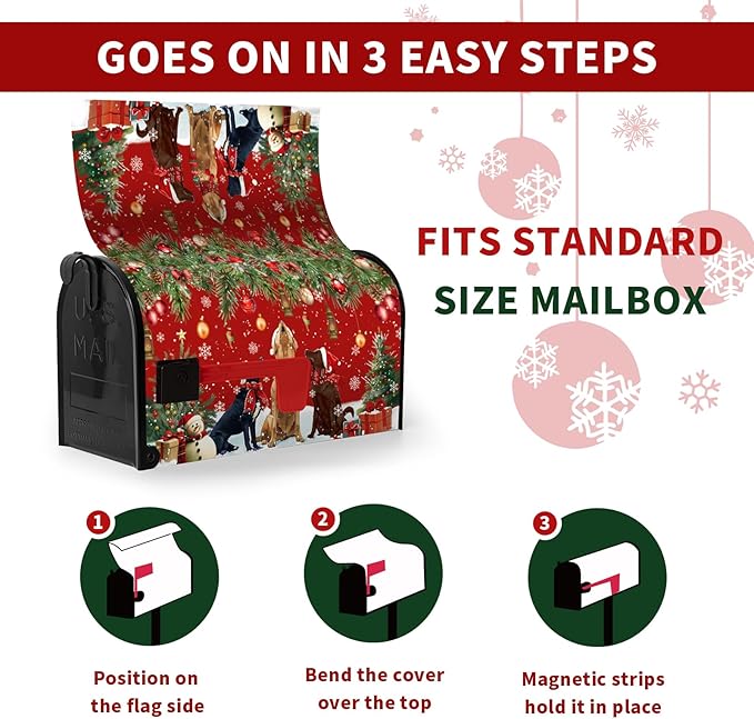 Christmas Retriever Dog Tree Magnetic Mailbox Cover Large Size 25.5 X 21 Winter Covers Snowman Red Green Xmas Holiday Oversized Mailbox Letter Box Wraps Covers for Outside Garden Yard Outdoor