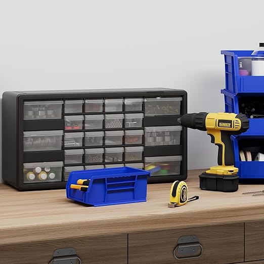 Akro-Mils 26-Drawer Plastic Drawer Storage Cabinet for Garage Organization, Bead Organizer, Building Bricks Storage, Teacher Toolbox, Makeup Organizer, 20" W x 6" D x 10" H, 10126 Black