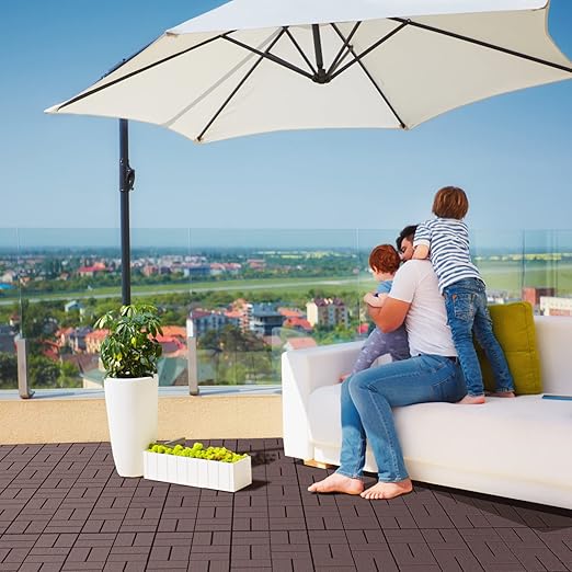 Goovilla Plastic Interlocking Deck Tiles, 36 Pack Outdoor Patio Flooring, 12"x12" Interlocking Decking Tile Outdoor All Weather Use, Waterproof Patio Pavers for Pool Balcony Backyard Porch, Dark Brown