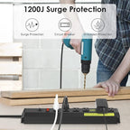 JUNNUJ Heavy Duty 20 Amp Power Strip 2 Pack, High Amp Surge Protector 6 Outlet, 20A Power Workshop Industrial Outlets Wide Spaced 6-20R T-Slot with Circuit Breaker,12 Gauge Extension Cord 6ft