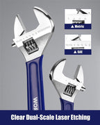 WORKPRO 4-Piece Adjustable Wrench Set (6", 8", 10", 12") – Heavy-Duty, Wide Jaw Wrenches with Laser-Etched Metric & SAE Scales, Comfortable Grip for Automotive, Plumbing & Repairs