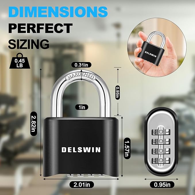 DELSWIN 4-Digit Combination Lock Outdoor Padlock - Heavy Duty Locker Lock with Hardened Steel Shackle, Waterproof Combo Lock for Gym Locker, Hasp Storage, Shed, Fence, Gate (Black,2Pcs)