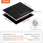 VEVOR Electric Ceramic Cooktop, Built-in Electric Stove Top, with Glass Panel, Knob Control, 11 Heat Levels, for Diverse Cooking Requirements (24inch-4burners/220V)
