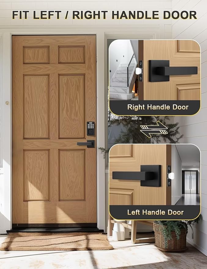 Square Black Door Handles Interior, No Lock Passage Door Lever for Left or Right Handing, Heavy Duty Matte Black Closet Door Handle Set, 1 Pack