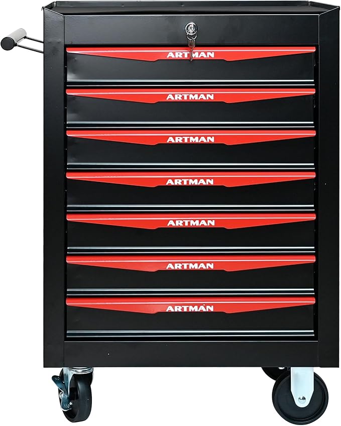7-Drawer Steel Rolling Tool Cart with Wheels & Handle, Heavy-Duty Tool Chest Storage Cabinet for Garage and Workshop