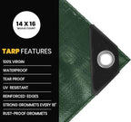 PROTARP Extra Heavy Duty 16 Mil Tarp Cover, Waterproof, UV Resistant, Rip and Tear Proof, Poly Tarpaulin with Reinforced Edges for Roof, Camping, Patio, Pool, Boat. (Green/Black 24′ X 50′)