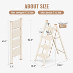 GameGem 4 Step Ladder, 4 Step Stool for Adults, Folding Step Ladder with Secure Footing, Widened Pedal, Aesthetically Pleasing Looking, Blends Right into Domestic Rooms, Cream Chocolate