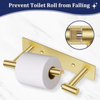 Brushed Gold Toilet Paper Holder, Adhesive or Screw Toilet Roll Holder Wall Mount, SUS304 Stainless Steel Double Post Pivoting Toilet Roll Holder for Bathroom, Kitchen, Washroom