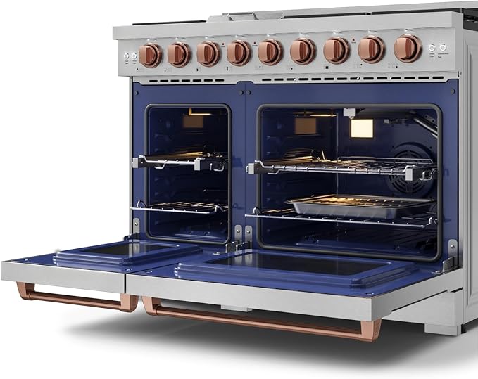 Gordon Ramsay by THOR Kitchen 48 Inch Professional Liquid Propane Range with Tilt Panel Touch Control in Stainless Steel/Rose Gold