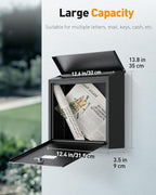 Uniclife Wall Mount Mailbox for Outside, Large Locking Mailbox with Key Lock, Security Mail Box, Postbox for House, Safe Key Drop Case, Steel Cash Drop Case for Home Office School, Black